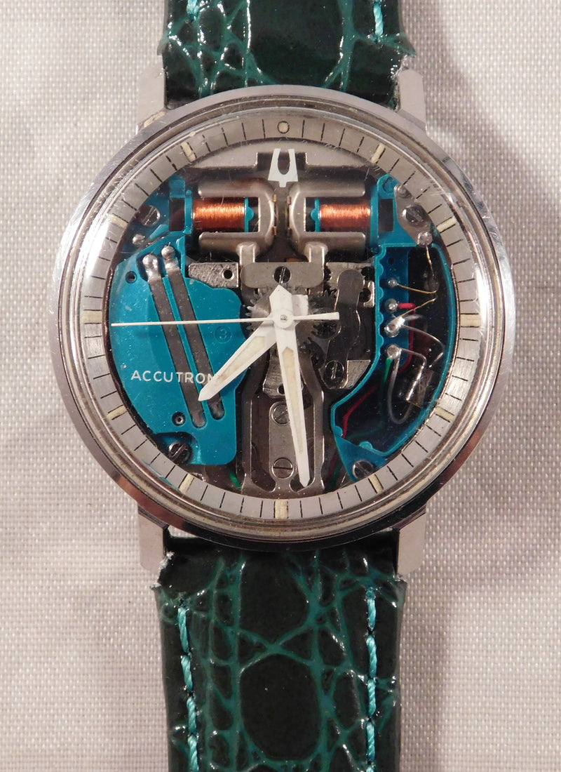 Gray Bulova Accutron Spaceview 214 M6 SS Vintage 1966 Tuning Fork Mens Watch ....34mm