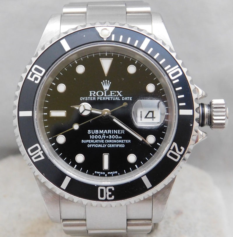 Gray Rolex Submariner 16610 Black Dial Black Bezel SS Circa 2000 Mens Watch....40mm