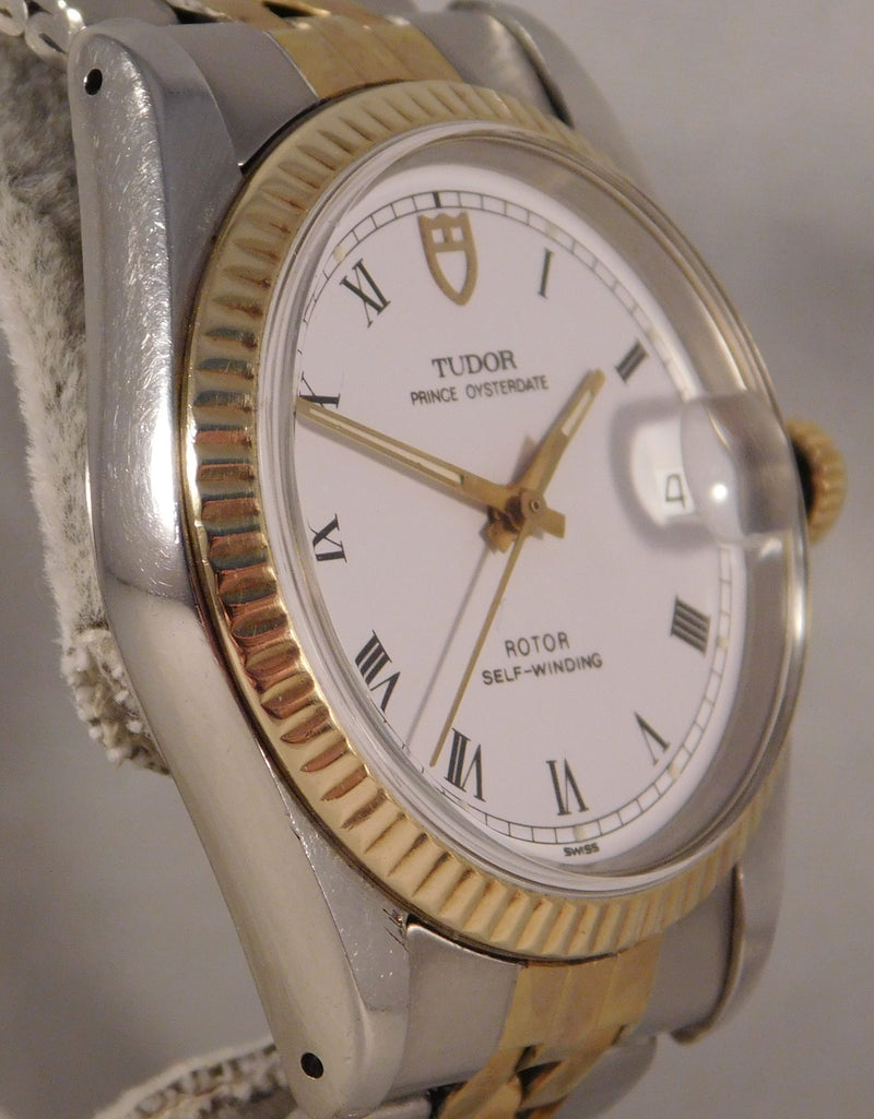 Light Slate Gray Rolex Tudor Prince Oysterdate 18k Solid Gold Bezel Circa 1989 Mens Watch....34mm