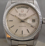 Light Slate Gray Bulova Super Seville Day & Date SS All Original Swiss Automatic Mens Watch....36mm