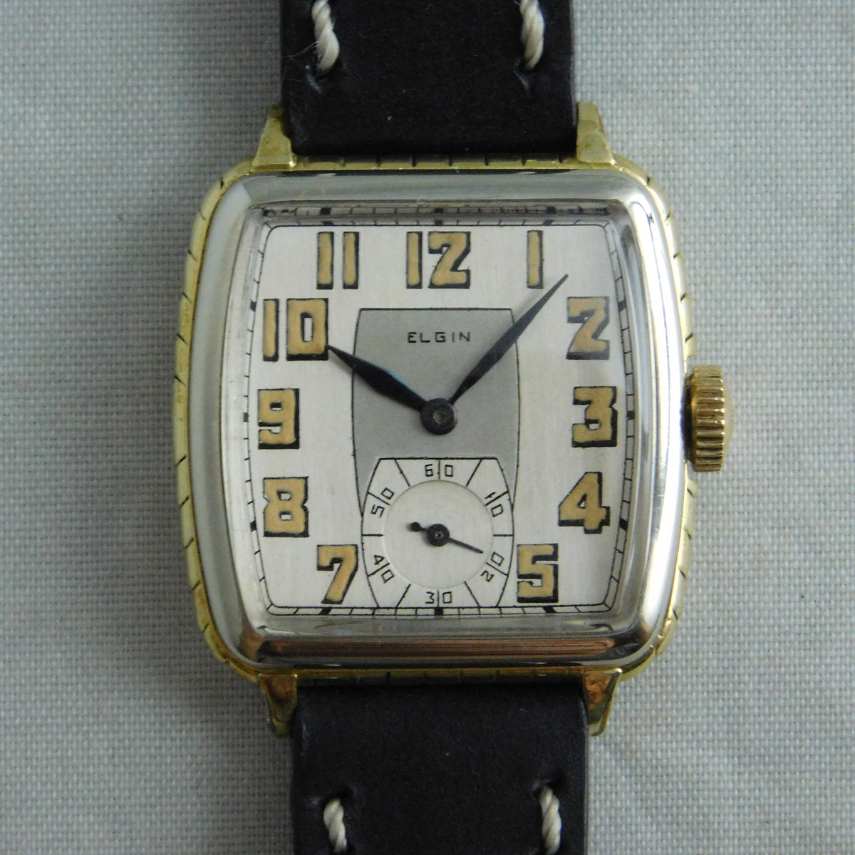 Light Slate Gray Elgin Classic Restored 15 Jewel 14K Gold Filled Two Tone Mens Watch....30mm