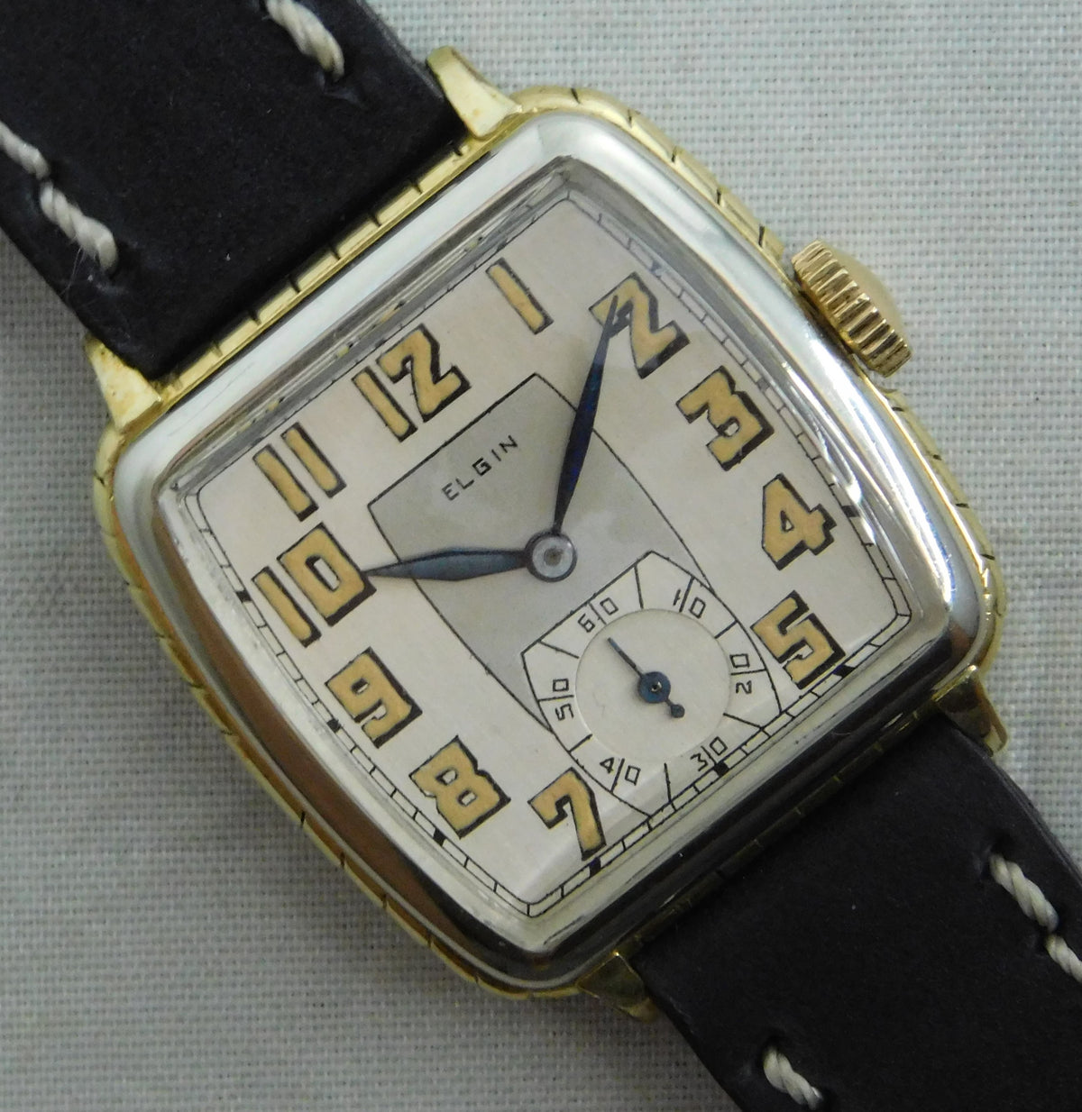 Light Slate Gray Elgin Classic Restored 15 Jewel 14K Gold Filled Two Tone Mens Watch....30mm