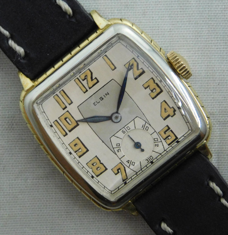 Light Slate Gray Elgin Classic Restored 15 Jewel 14K Gold Filled Two Tone Mens Watch....30mm