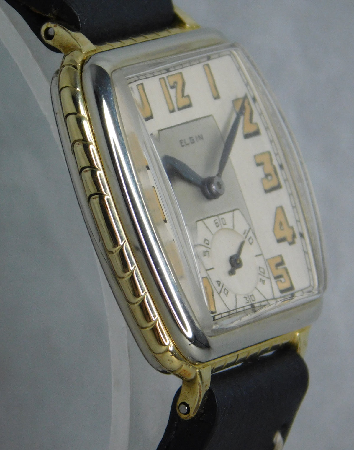 Slate Gray Elgin Classic Restored 15 Jewel 14K Gold Filled Two Tone Mens Watch....30mm