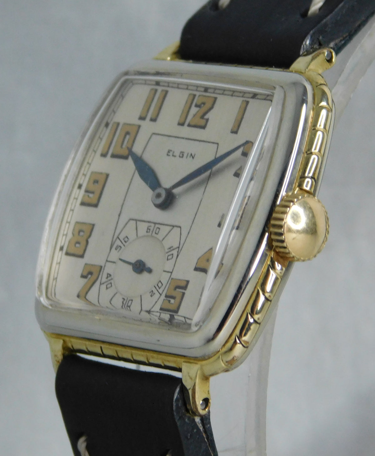 Dark Gray Elgin Classic Restored 15 Jewel 14K Gold Filled Two Tone Mens Watch....30mm