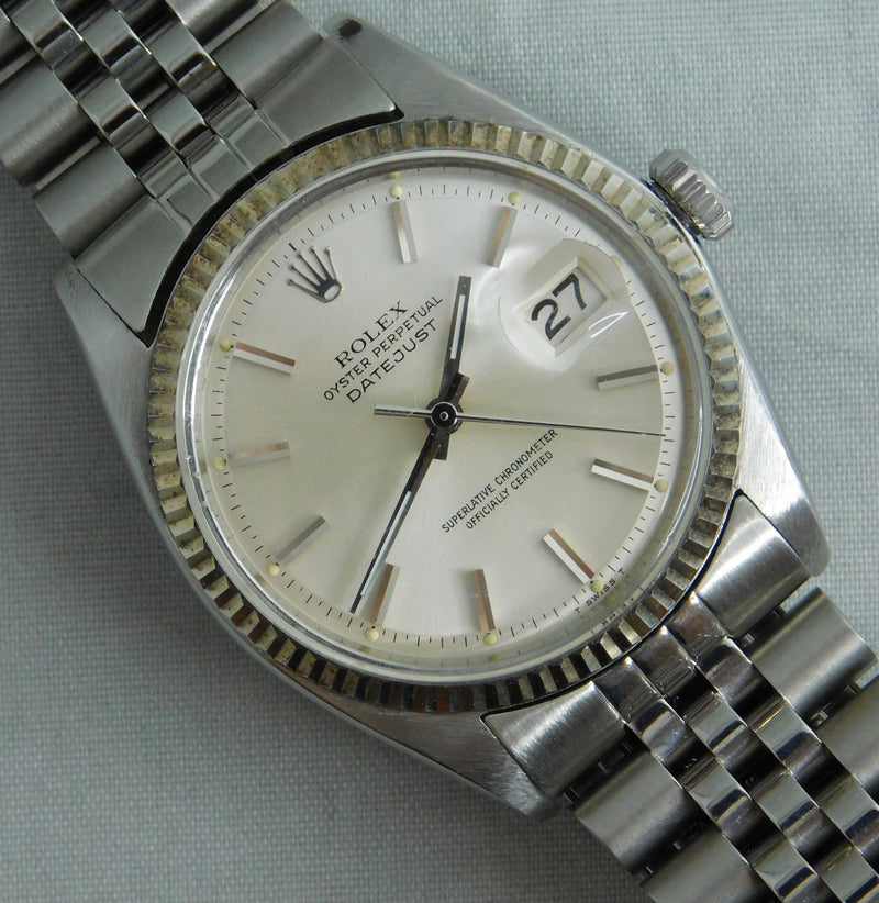 Slate Gray Rolex Datejust 1601 SS 18k Solid White Gold Bezel Vintage 1969 Mens Watch....36mm