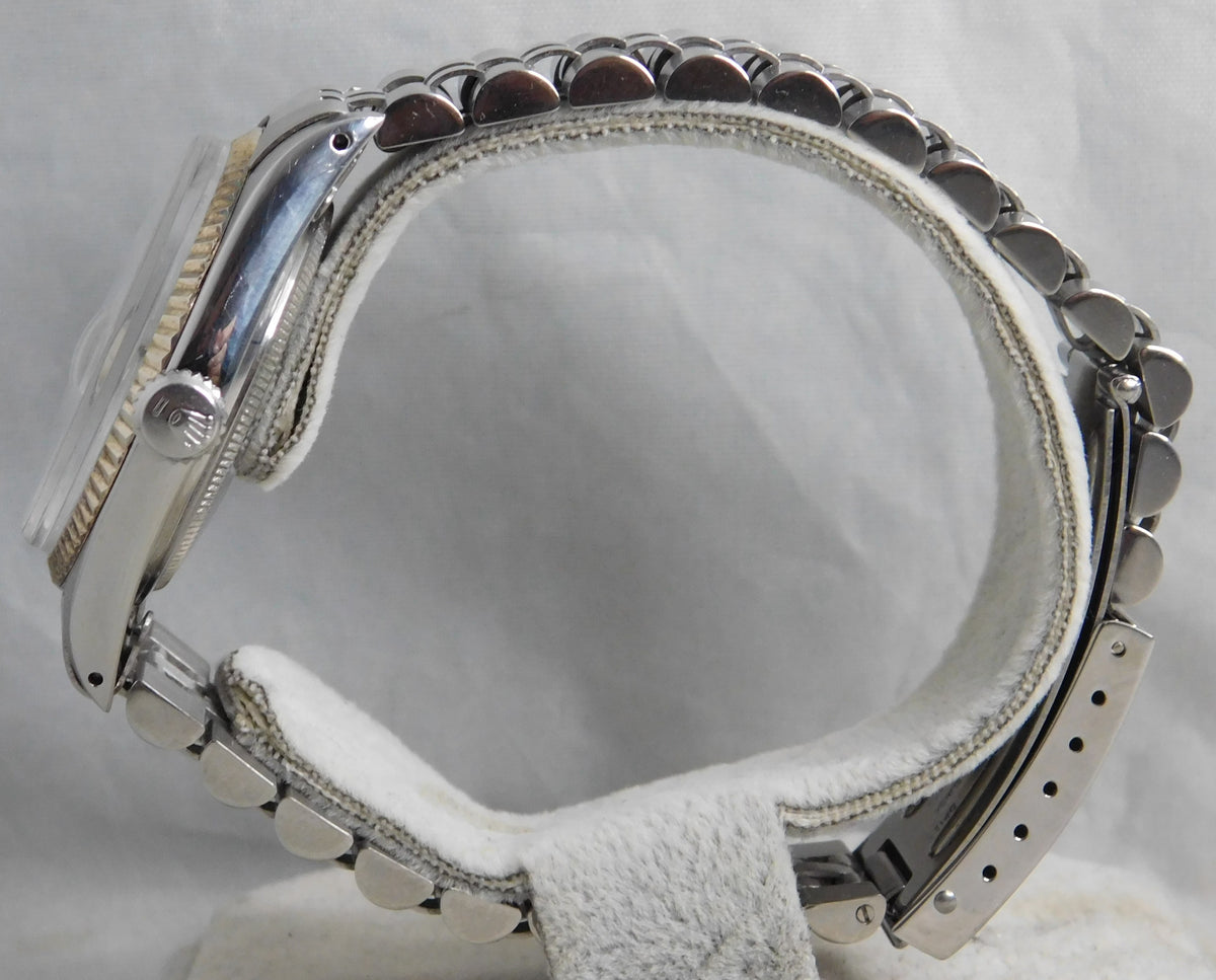 Dark Gray Rolex Datejust 1601 SS 18k Solid White Gold Bezel Vintage 1969 Mens Watch....36mm