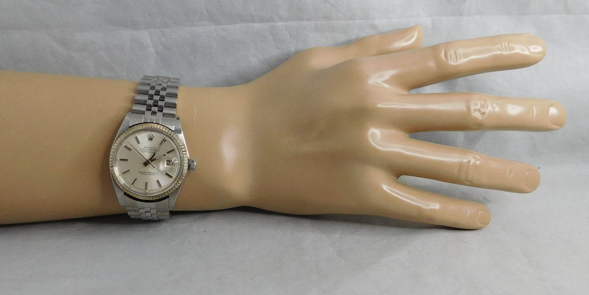 Rosy Brown Rolex Datejust 1601 SS 18k Solid White Gold Bezel Vintage 1969 Mens Watch....36mm