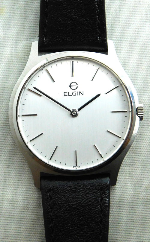 Light Gray Elgin Two Hand Dress Watch SS 7mm Thick Case Swiss Manual Wind Mens Watch....34mm