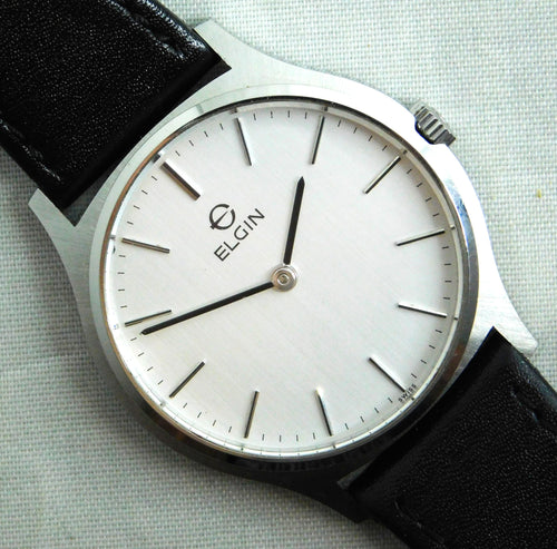 Light Gray Elgin Two Hand Dress Watch SS 7mm Thick Case Swiss Manual Wind Mens Watch....34mm