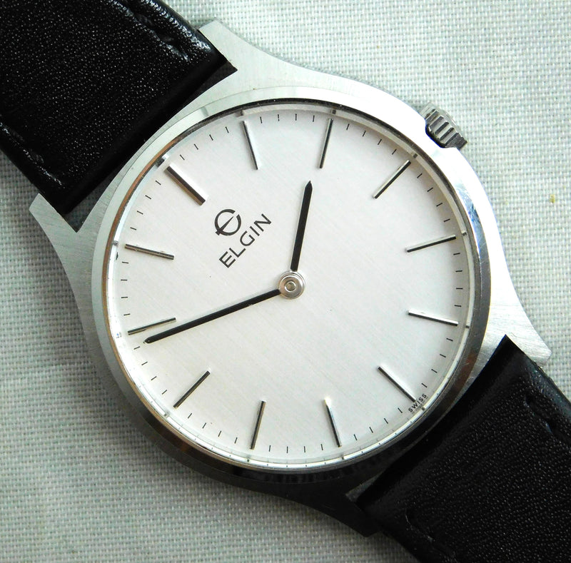 Light Gray Elgin Two Hand Dress Watch SS 7mm Thick Case Swiss Manual Wind Mens Watch....34mm