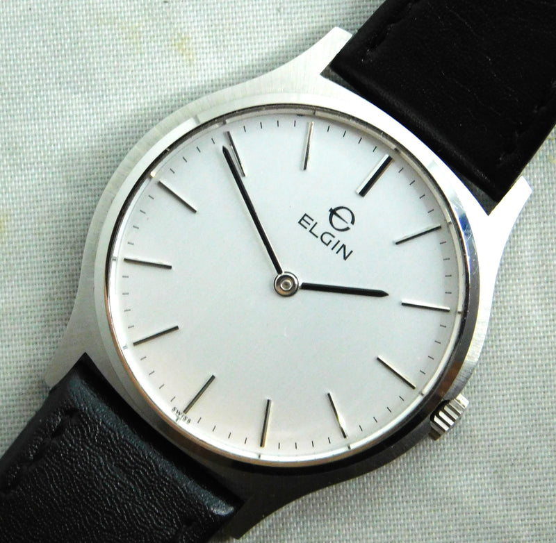Light Gray Elgin Two Hand Dress Watch SS 7mm Thick Case Swiss Manual Wind Mens Watch....34mm