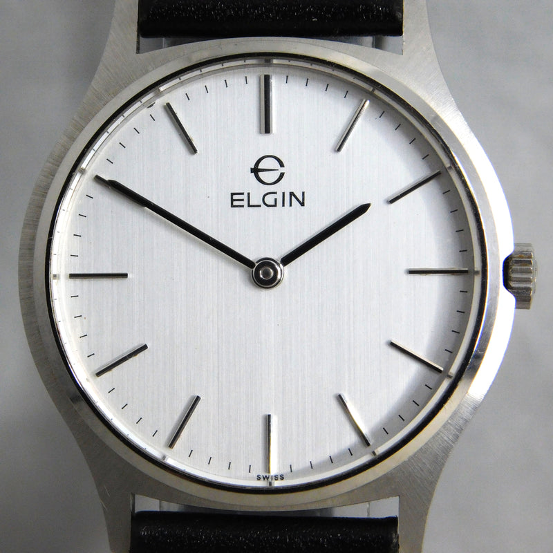 Gray Elgin Two Hand Dress Watch SS 7mm Thick Case Swiss Manual Wind Mens Watch....34mm
