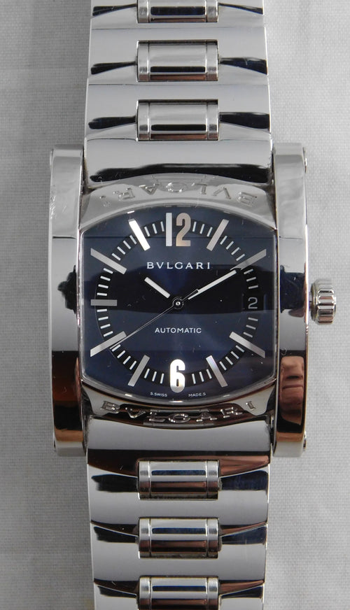 Dark Gray Bvlgari Assioma AA44S Automatic Blue/Gray Dial Stainless Steel Mens Watch....34mm