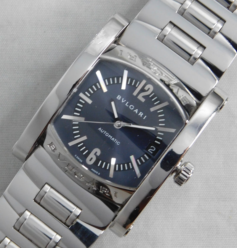 Dark Gray Bvlgari Assioma AA44S Automatic Blue/Gray Dial Stainless Steel Mens Watch....34mm