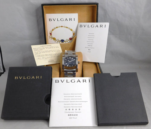 Light Slate Gray Bvlgari Assioma AA44S Automatic Blue/Gray Dial Stainless Steel Mens Watch....34mm