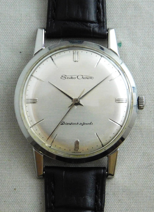 Dark Gray Seiko Crown Diashock Seikosha Calibre 560 Manual Wind 21 Jewel Mens Watch....35mm