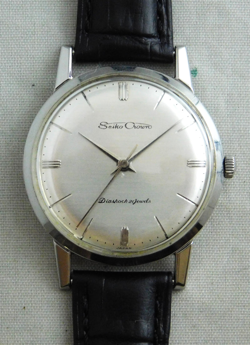 Dark Gray Seiko Crown Diashock Seikosha Calibre 560 Manual Wind 21 Jewel Mens Watch....35mm