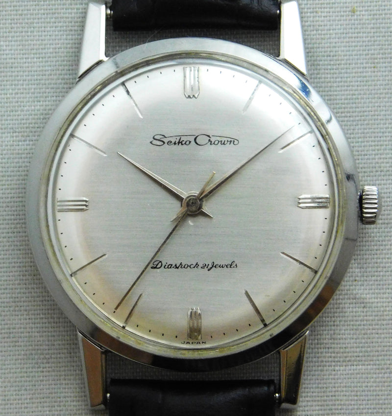 Dark Gray Seiko Crown Diashock Seikosha Calibre 560 Manual Wind 21 Jewel Mens Watch....35mm