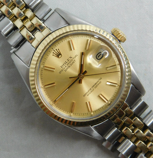 Dim Gray Rolex Datejust 1601 Champagne Dial 14k Solid Gold/SS 1966 Mens Watch....36m