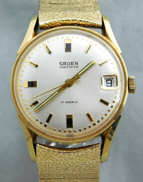 Dark Gray Gruen Precision  17 Jewels Calendar Manual Wind Vintage 1971 Mens Watch....32mm