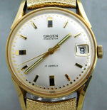 Dark Gray Gruen Precision  17 Jewels Calendar Manual Wind Vintage 1971 Mens Watch....32mm