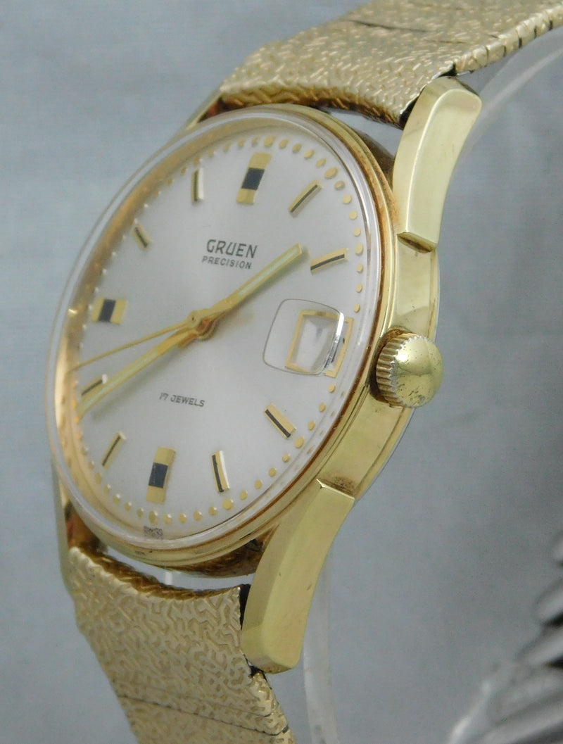 Light Slate Gray Gruen Precision  17 Jewels Calendar Manual Wind Vintage 1971 Mens Watch....32mm