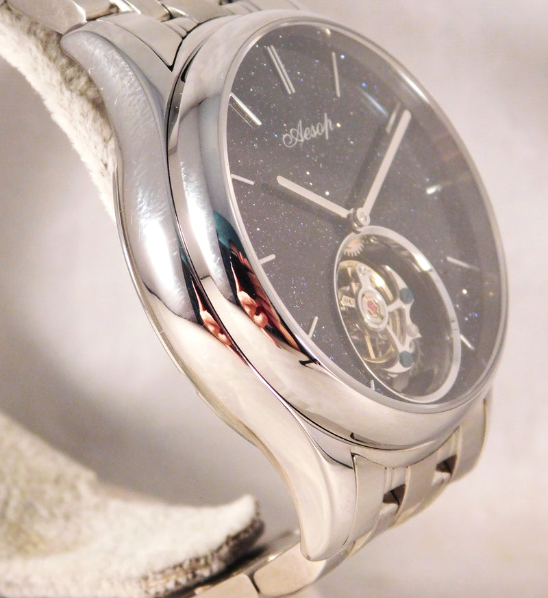 Gray Aesop Flying Tourbillon 7050G Hand Wind Black Starry Sky Dial Mens Watch....42mm
