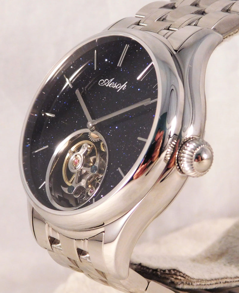 Light Gray Aesop Flying Tourbillon 7050G Hand Wind Black Starry Sky Dial Mens Watch....42mm