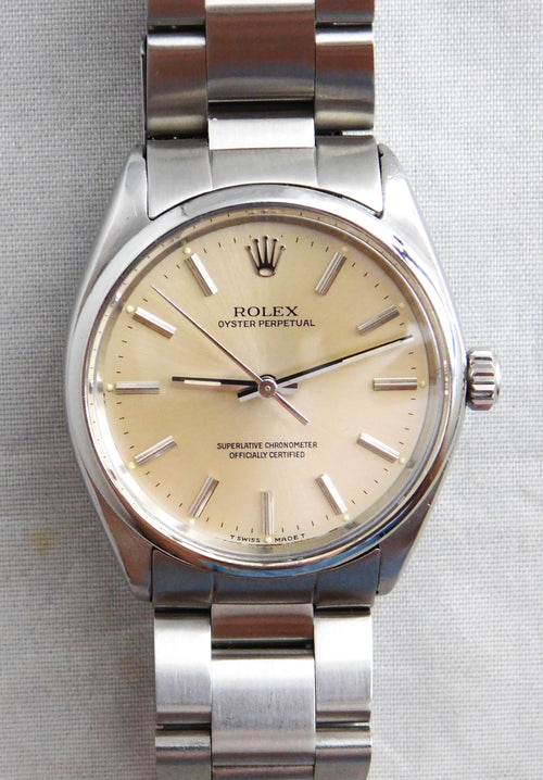 Gray Rolex Oyster Perpetual 1002 SS Vintage 1960's Light Champange Dial Mens Watch....34mm