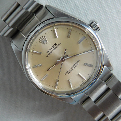 Dim Gray Rolex Oyster Perpetual 1002 SS Vintage 1960's Light Champange Dial Mens Watch....34mm