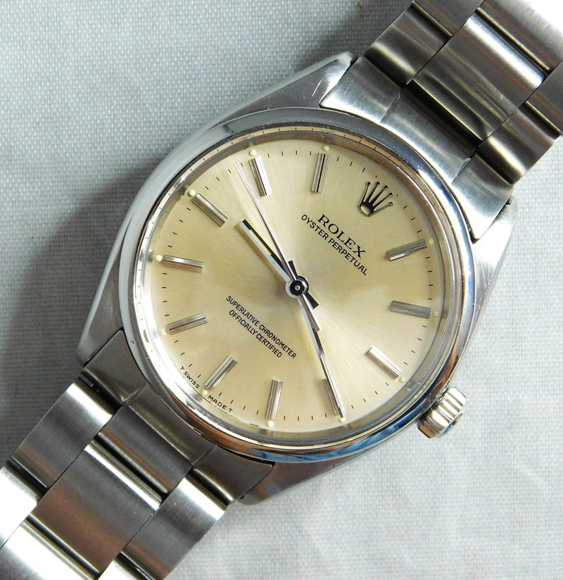 Gray Rolex Oyster Perpetual 1002 SS Vintage 1960's Light Champange Dial Mens Watch....34mm