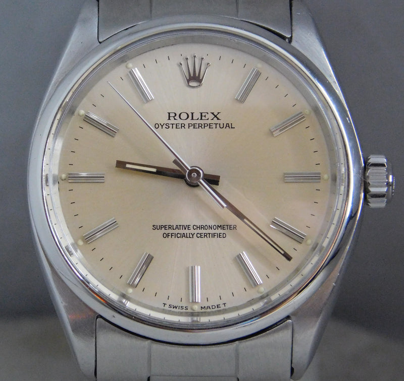 Slate Gray Rolex Oyster Perpetual 1002 SS Vintage 1960's Light Champange Dial Mens Watch....34mm