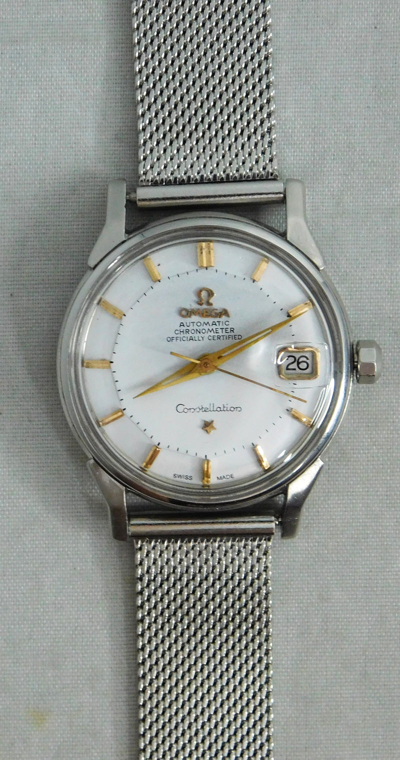 Dark Gray Omega Constellation Pie Pan Chronometer Date SS Vintage 1964 Mens Watch....34mm