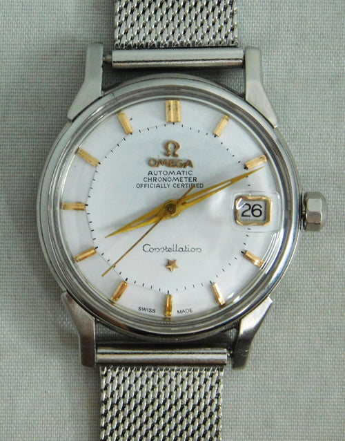 Dark Gray Omega Constellation Pie Pan Chronometer Date SS Vintage 1964 Mens Watch....34mm