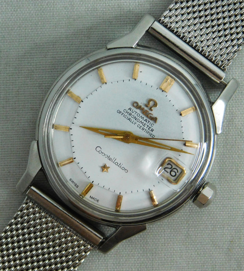 Light Slate Gray Omega Constellation Pie Pan Chronometer Date SS Vintage 1964 Mens Watch....34mm