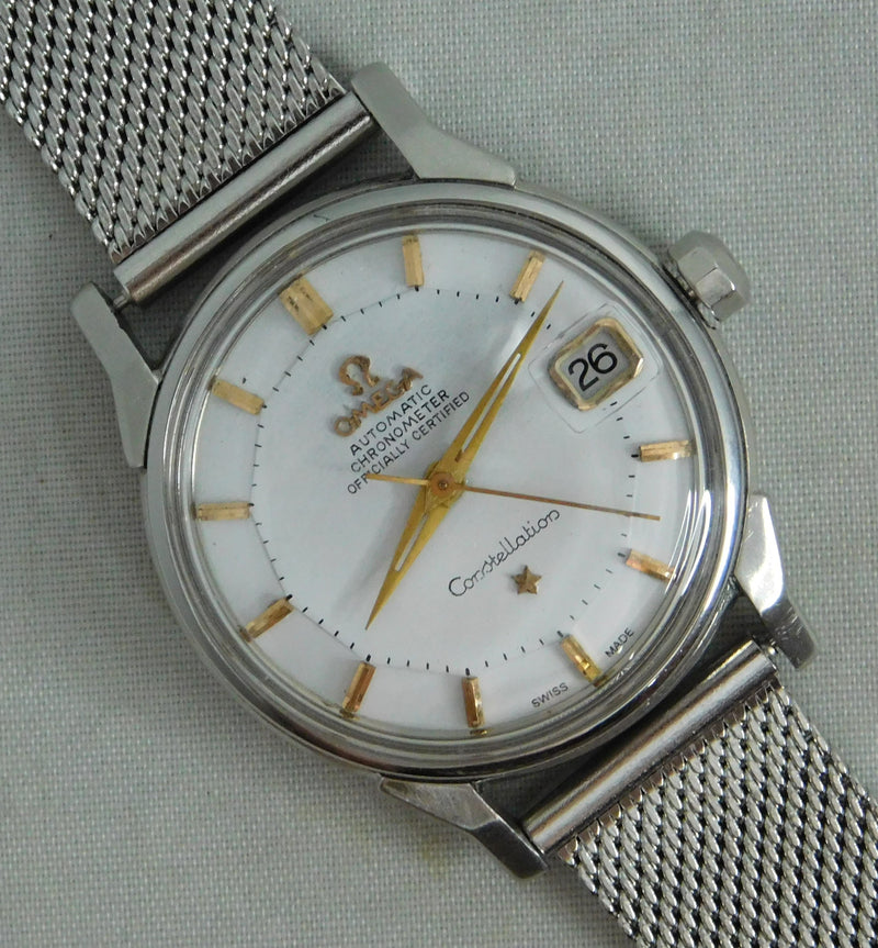 Light Slate Gray Omega Constellation Pie Pan Chronometer Date SS Vintage 1964 Mens Watch....34mm