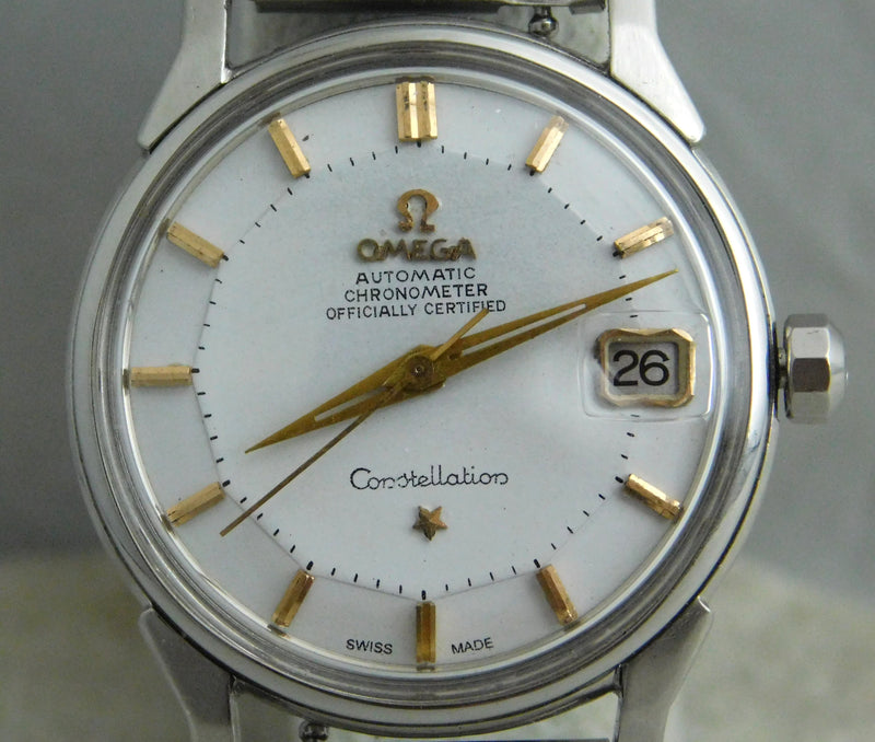 Light Slate Gray Omega Constellation Pie Pan Chronometer Date SS Vintage 1964 Mens Watch....34mm