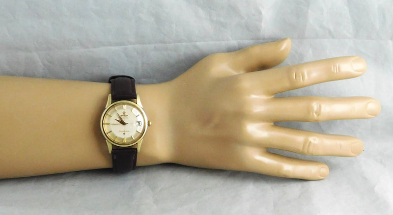 Gray Omega Constellation Pie Pan Chronometer 14k Solid Gold/SS Circa 1959 Mens Watch....34mm