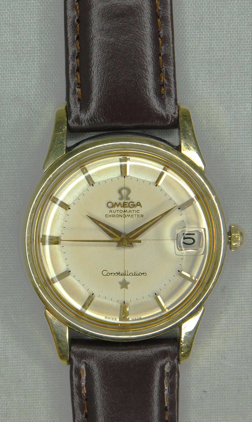 Light Slate Gray Omega Constellation Pie Pan Chronometer 14k Solid Gold/SS Circa 1959 Mens Watch....34mm