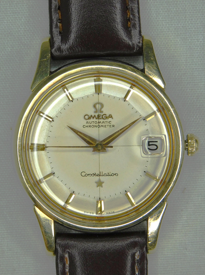 Light Slate Gray Omega Constellation Pie Pan Chronometer 14k Solid Gold/SS Circa 1959 Mens Watch....34mm