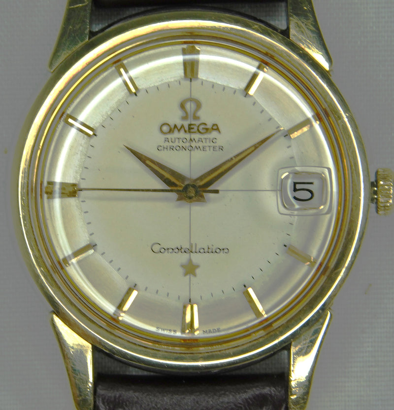 Light Slate Gray Omega Constellation Pie Pan Chronometer 14k Solid Gold/SS Circa 1959 Mens Watch....34mm