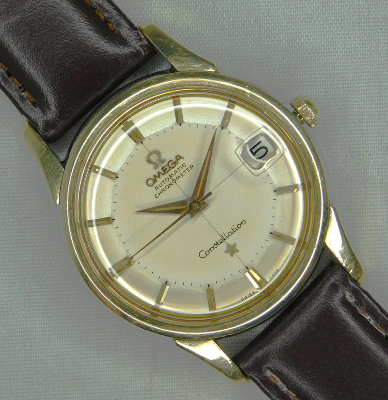 Light Slate Gray Omega Constellation Pie Pan Chronometer 14k Solid Gold/SS Circa 1959 Mens Watch....34mm