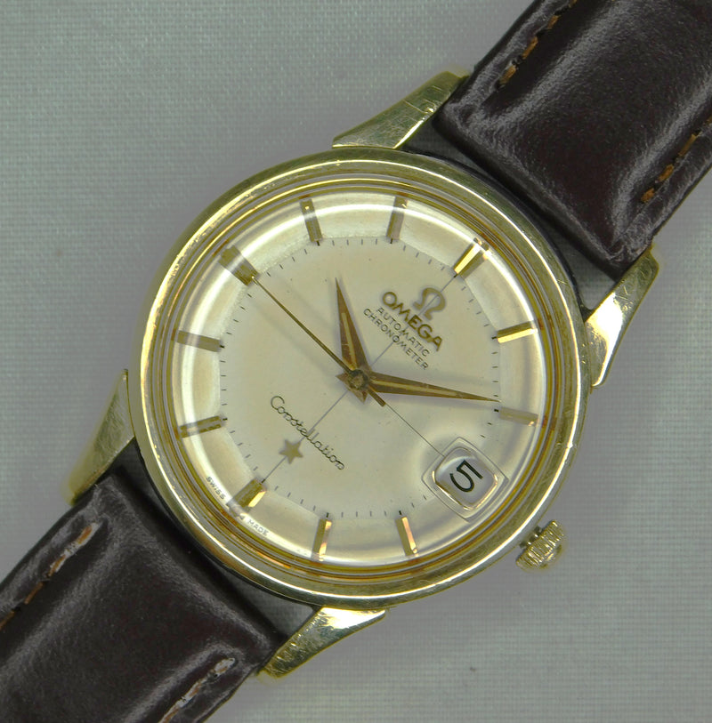 Light Slate Gray Omega Constellation Pie Pan Chronometer 14k Solid Gold/SS Circa 1959 Mens Watch....34mm