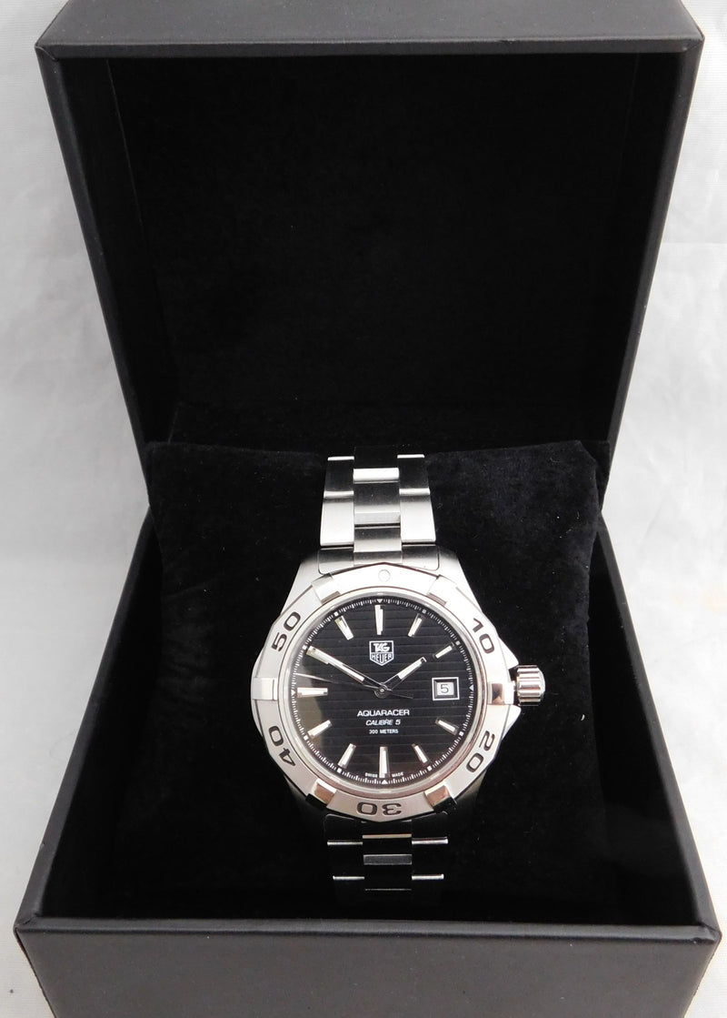 Black Tag Heuer Aquaracer WAP2010 Calibre 5 Automatic Date SS Mens Watch....41mm