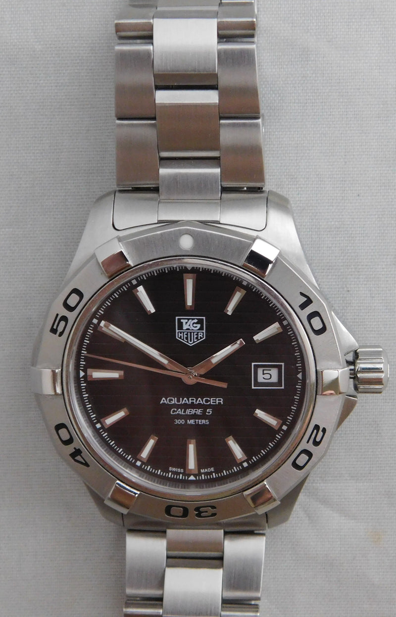 Dark Gray Tag Heuer Aquaracer WAP2010 Calibre 5 Automatic Date SS Mens Watch....41mm