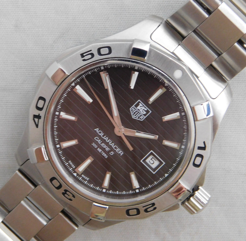 Dark Gray Tag Heuer Aquaracer WAP2010 Calibre 5 Automatic Date SS Mens Watch....41mm