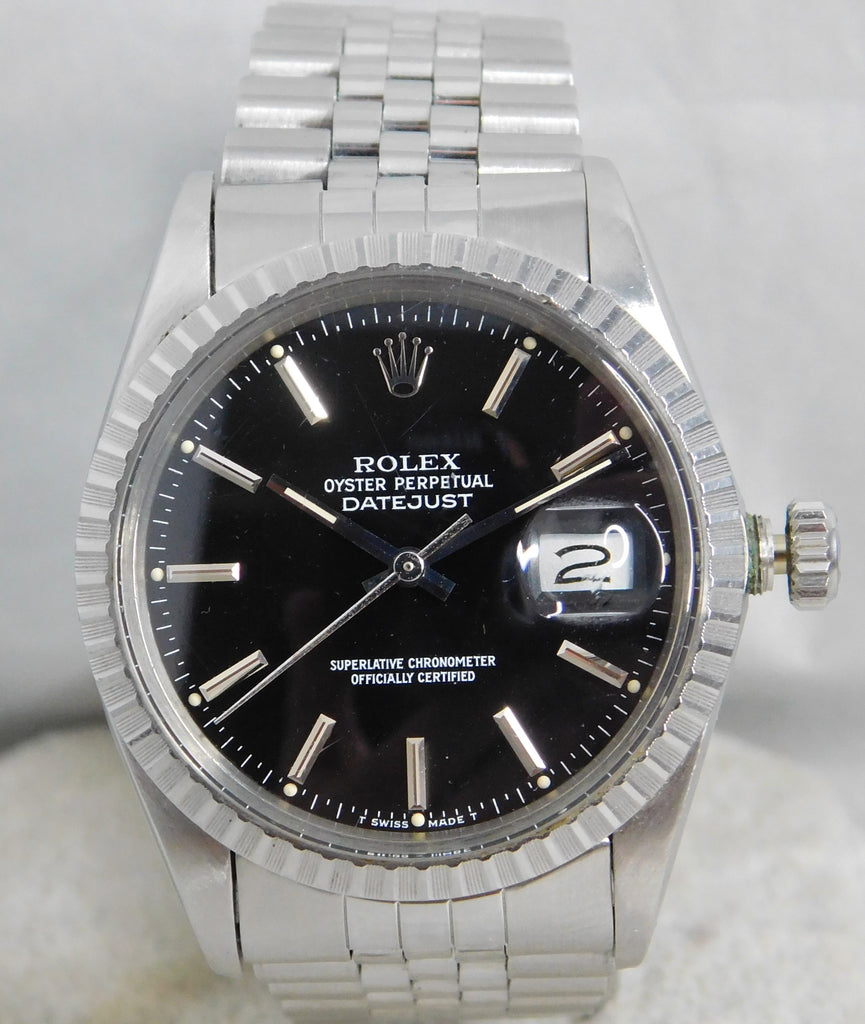 Gray Rolex Datejust 16030 Stainless Steel Black Dial Vintage 1987 Mens Watch....36mm