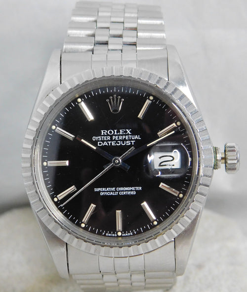 Gray Rolex Datejust 16030 Stainless Steel Black Dial Vintage 1987 Mens Watch....36mm