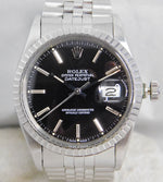 Gray Rolex Datejust 16030 Stainless Steel Black Dial Vintage 1987 Mens Watch....36mm